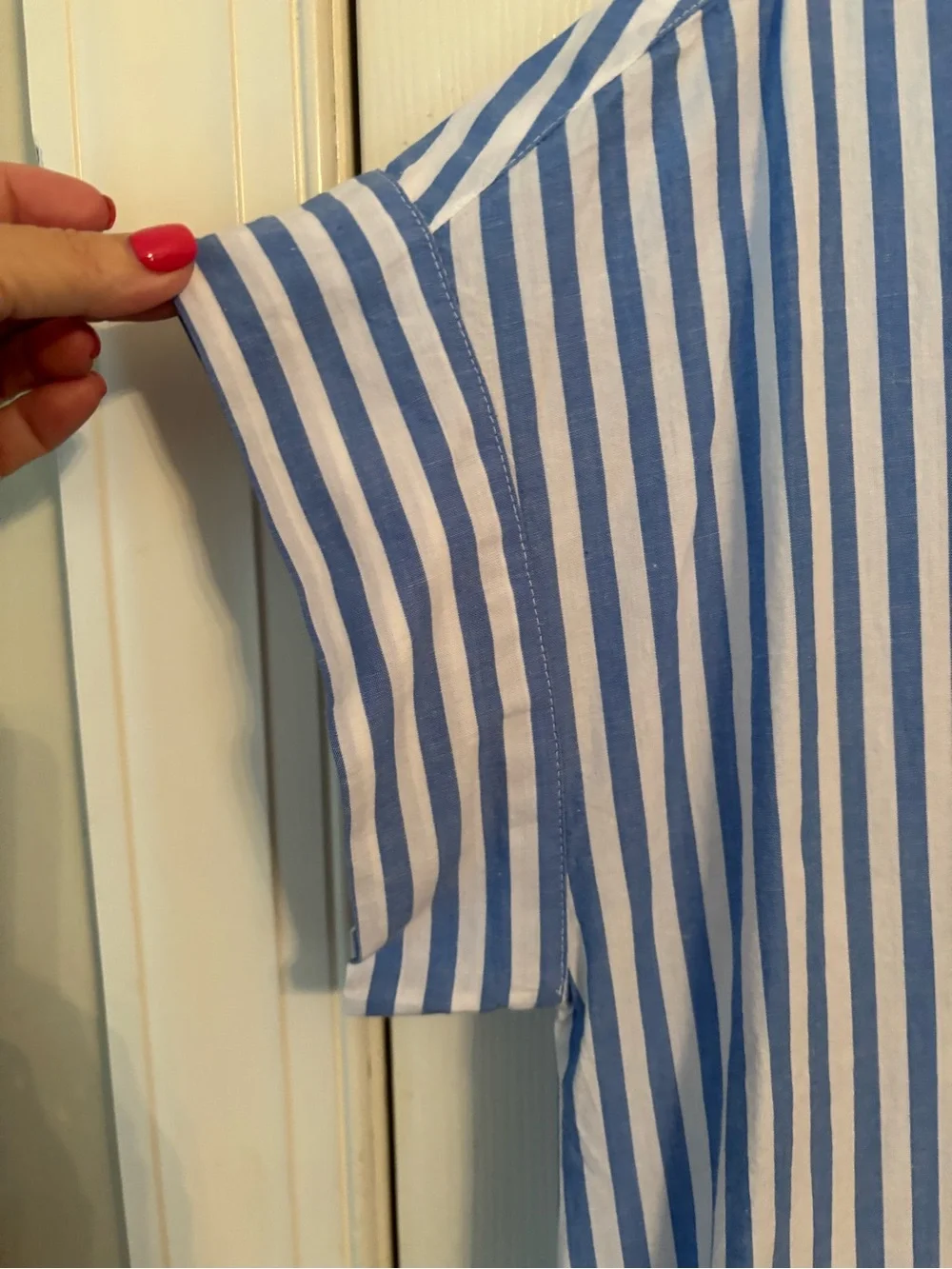 Crown Blue and White Striped Midi Shirt Dress